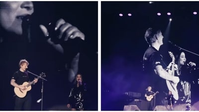 Ed Sheeran with Shilpa Rao on stage during the Bengaluru concert. Ed Sheeran with Shilpa Rao on stage during the Bengaluru concert.