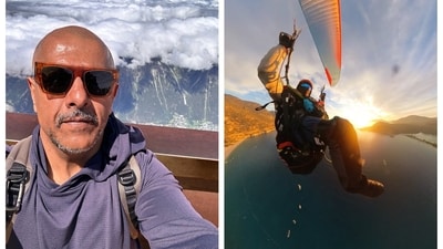 Vishal Dadlani; (right) during a paragliding outing (Photos: Instagram)