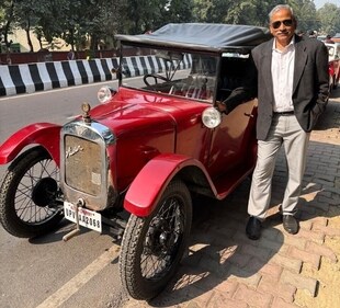 AP Maheshwari with his prized possession Baby Austin (1923)