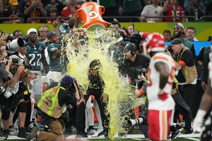 Philadelphia Eagles head coach Nick Sirianni is dunked with gatorade during the second half of Super Bowl LIX. (USA TODAY Sports via Reuters)
