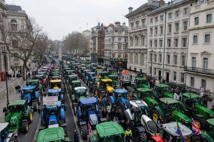 Protesting farmers with their parked tractors during a demonstration against inheritance tax changes, in the Westminster district of London, UK, on Monday, Feb. 10, 2025. Chancellor of the Exchequer Rachel Reeves extension of inheritance tax to UK farms may raise less than hoped in the longer term as families use tax planning to avoid the levy, according to an analysis by the Office for Budget Responsibility. (Bloomberg) Protesting farmers with their parked tractors during a demonstration against inheritance tax changes, in the Westminster district of London, UK, on Monday, Feb. 10, 2025. Chancellor of the Exchequer Rachel Reeves extension of inheritance tax to UK farms may raise less than hoped in the longer term as families use tax planning to avoid the levy, according to an analysis by the Office for Budget Responsibility. (Bloomberg)