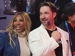 Serena Williams and her husband Alexis Ohanian stand during player introductions before a match between Los Angeles Golf Club and Jupiter Links Golf Club, Tuesday, Jan. 14, 2025, in Palm Beach Gardens, Fla. (AP Photo/Marta Lavandier)