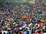 The rush of devotees at the Mahakumbh in Prayagraj on Monday.