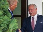 U.S. President Donald Trump shakes hands with Jordan's King Abdullah, at the White House in Washington, D.C. U.S., February 11, 2025. REUTERS/Nathan Howard