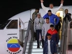 Venezuelan migrants deported from US arrive at Simon Bolivar international airport in Maiquetia, Venezuela on February 10, 2025. Venezuela sent two planes on February 10 to bring nearly 200 undocumented migrants back from the United States, saying it hoped for a "new beginning" in ties with Washington, which does not recognize Nicolas Maduro as the legitimate president.