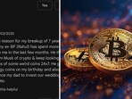A woman's breakup due to her boyfriend's cryptocurrency addiction sparked a viral review on a trading app. A woman's breakup due to her boyfriend's cryptocurrency addiction sparked a viral review on a trading app.