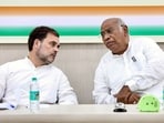 Congress leader Rahul Gandhi with party president Mallikarjun Kharge.
Congress leader Rahul Gandhi with party president Mallikarjun Kharge.