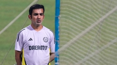 India's chief coach Gautam Gambhir stands beside a net as he watches a practice session (AP) India's chief coach Gautam Gambhir stands beside a net as he watches a practice session (AP)