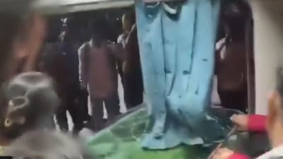 A train to Prayagraj was vandalised at Madhubani station in Bihar. (X/@trainwalebhaiya) A train to Prayagraj was vandalised at Madhubani station in Bihar. (X/@trainwalebhaiya)