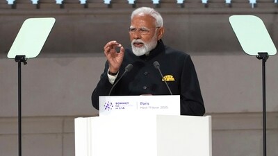 Prime Minister Narendra Modi addresses the audience at the Grand Palais during the Artificial Intelligence Action Summit in Paris. (AP) Prime Minister Narendra Modi addresses the audience at the Grand Palais during the Artificial Intelligence Action Summit in Paris. (AP)