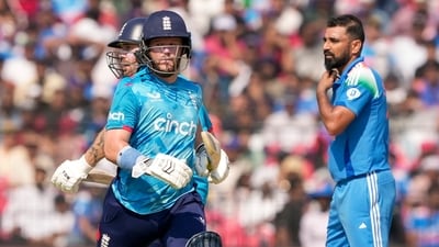 England's Ben Duckett and Phil Salt run between the wickets during the second One Day International (ODI) cricket match of a series between India and England. (PTI) England's Ben Duckett and Phil Salt run between the wickets during the second One Day International (ODI) cricket match of a series between India and England. (PTI)