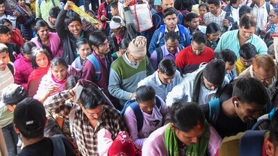 Plans for the 'Maghi Purnima Snan', slated for Wednesday, February 12, have been put in place, with the whole Maha Kumbh region being declared a ‘no vehicle zone’. In pic: Crowd of passengers at the Patna Junction amid the ongoing Maha Kumbh Mela in Patna. (PTI) Plans for the 'Maghi Purnima Snan', slated for Wednesday, February 12, have been put in place, with the whole Maha Kumbh region being declared a ‘no vehicle zone’. In pic: Crowd of passengers at the Patna Junction amid the ongoing Maha Kumbh Mela in Patna. (PTI)
