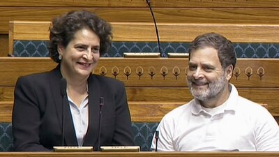 Congress MPs Rahul Gandhi and Priyanka Gandhi in the Lok Sabha during the Budget session of Parliament. (Sansad TV) Congress MPs Rahul Gandhi and Priyanka Gandhi in the Lok Sabha during the Budget session of Parliament. (Sansad TV)