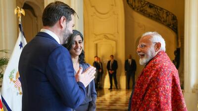 Prime Minister Narendra Modi meets US Vice President JD Vance and his wife, Usha Vance. Prime Minister Narendra Modi meets US Vice President JD Vance and his wife, Usha Vance.
