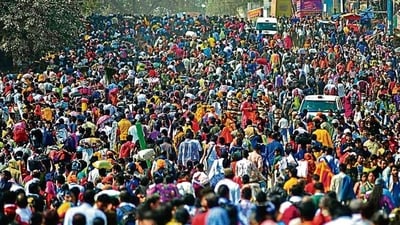 The rush of devotees at the Mahakumbh in Prayagraj on Monday. (PTI)