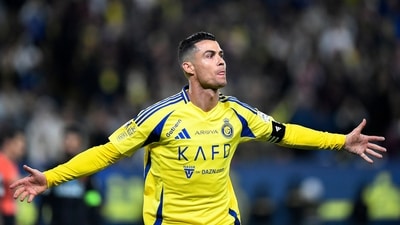 Al Nassr's Cristiano Ronaldo celebrates after scoring a goal. (REUTERS)