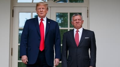 FILE - President Donald Trump stands with Jordan's King Abdullah II at the White House, June 25, 2018, in Washington. (AP Photo/Evan Vucci, File) (AP) FILE - President Donald Trump stands with Jordan's King Abdullah II at the White House, June 25, 2018, in Washington. (AP Photo/Evan Vucci, File) (AP)