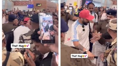 Virat Kohli hugging a lady amid tight security at the Bhubaneswar airport Virat Kohli hugging a lady amid tight security at the Bhubaneswar airport