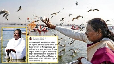 President Droupadi Murmu took a holy dip at the Triveni Sangam on February 10, 2025. (Photo: Rajesh Kumar Singh/AP and X/Rashtrapathibhvn) President Droupadi Murmu took a holy dip at the Triveni Sangam on February 10, 2025. (Photo: Rajesh Kumar Singh/AP and X/Rashtrapathibhvn)