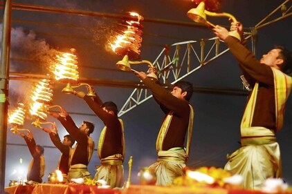 The Ganga Aarti is a breathtaking spectacle that attracts lakhs of visitors to Prayagraj, Uttar Pradesh. The Ganga Aarti is a breathtaking spectacle that attracts lakhs of visitors to Prayagraj, Uttar Pradesh.