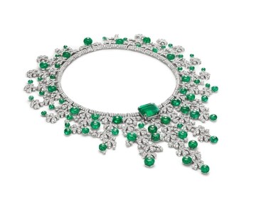 The Bulgari Emerald Venus Necklace from the Eden, The Garden of Wonders high jewellery collection. The Bulgari Emerald Venus Necklace from the Eden, The Garden of Wonders high jewellery collection.