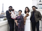 Chiranjeevi with his family, including granddaughter Klin Kaara. Chiranjeevi with his family, including granddaughter Klin Kaara.