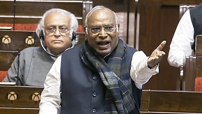 The statement by the leader of the Opposition in Rajya Sabha, Mallikarjun Kharge, comes ahead of Modi's two-day bilateral visit to the US, where he will meet President Trump, who assumed office on January 20. (Sansad Tv) The statement by the leader of the Opposition in Rajya Sabha, Mallikarjun Kharge, comes ahead of Modi's two-day bilateral visit to the US, where he will meet President Trump, who assumed office on January 20. (Sansad Tv)