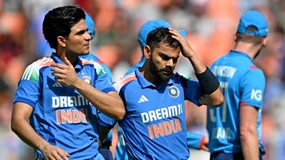 England's Mark Wood was on fire early in the Indian innings as the visitors won the toss and chose to bat. Rohit Sharma, who scored a majestic century in the second match, was gone after scoring a run in two balls. Gill and Virat Kohli weathered the storm, however, and ensured England don't get more than one wicket in that period. (AFP) England's Mark Wood was on fire early in the Indian innings as the visitors won the toss and chose to bat. Rohit Sharma, who scored a majestic century in the second match, was gone after scoring a run in two balls. Gill and Virat Kohli weathered the storm, however, and ensured England don't get more than one wicket in that period. (AFP)