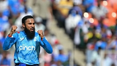 Adil Rashid was the go-to bowler for England. He dismissed Gill and later Iyer for 78 in 64 balls and ended with figures of 4/64. (AFP) Adil Rashid was the go-to bowler for England. He dismissed Gill and later Iyer for 78 in 64 balls and ended with figures of 4/64. (AFP)