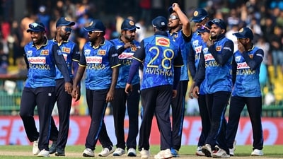 Sri Lanka's players celebrate their victory at the end of the first one-day international (ODI) cricket match between Sri Lanka and Australia (AFP) Sri Lanka's players celebrate their victory at the end of the first one-day international (ODI) cricket match between Sri Lanka and Australia (AFP)
