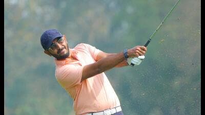 Chandigarh’s Yuvraj Sandhu in action during the TATA Steel PGTI Players Championship in Kolkata on Wednesday. (HT Photo)