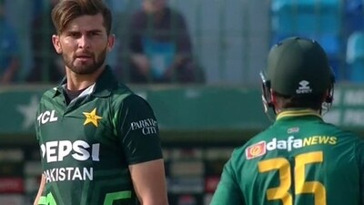 Shaheen Afridi during an altercation with Matthew Breetzke Shaheen Afridi during an altercation with Matthew Breetzke