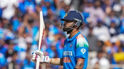 Kohli got to his 100th ODI half-century in 50 balls. However, he soon fell on 52 off 55 balls to Adil Rashid. (PTI) Kohli got to his 100th ODI half-century in 50 balls. However, he soon fell on 52 off 55 balls to Adil Rashid. (PTI)
