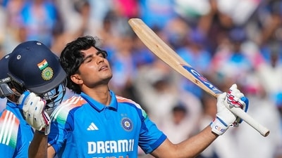 Gill got to his century in just 95 balls. It meant that he has now scored a century in every format of the game in Ahmedabad, in addition to three times in the IPL. Gill eventually fell for 112 off 102, hitting 14 fours and three sixes in his innings. (PTI) Gill got to his century in just 95 balls. It meant that he has now scored a century in every format of the game in Ahmedabad, in addition to three times in the IPL. Gill eventually fell for 112 off 102, hitting 14 fours and three sixes in his innings. (PTI)