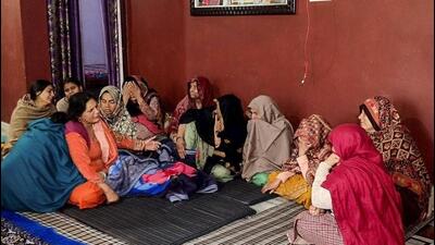 Relatives of Naik Mukesh Singh Manhas mourning at his native Kamila village in Uttervehini, Samba, on Wednesday. The soldier was home on a fortnight’s leave in January when his engagement was solemnised. (PTI Photo) Relatives of Naik Mukesh Singh Manhas mourning at his native Kamila village in Uttervehini, Samba, on Wednesday. The soldier was home on a fortnight’s leave in January when his engagement was solemnised. (PTI Photo)