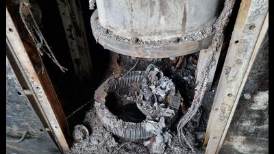 The connecting point of a 33kv feeder and the control panel of the substation in Sector 107 from where the fire is suspected to have started on Sunday morning. (Parveen Kumar/HT PHOTO) The connecting point of a 33kv feeder and the control panel of the substation in Sector 107 from where the fire is suspected to have started on Sunday morning. (Parveen Kumar/HT PHOTO)