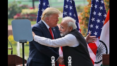 U.S. President Donald Trump and Indian Prime Minister Narendra Modi embrace after giving a joint statement in New Delhi, India, Feb. 25, 2020. (AP Photo/Manish Swarup, File) (AP) U.S. President Donald Trump and Indian Prime Minister Narendra Modi embrace after giving a joint statement in New Delhi, India, Feb. 25, 2020. (AP Photo/Manish Swarup, File) (AP)