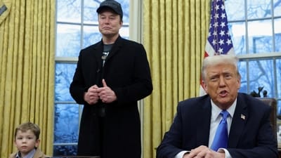 U.S. President Donald Trump speaks next to Elon Musk and X ? A-12, Musk's son, in the Oval Office of the White House in Washington, D.C., U.S. (REUTERS)