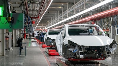 File photo: Cars on the assembly line during a tour of the Tesla Giga Texas manufacturing facility in Austin, Texas. (AFP) File photo: Cars on the assembly line during a tour of the Tesla Giga Texas manufacturing facility in Austin, Texas. (AFP)