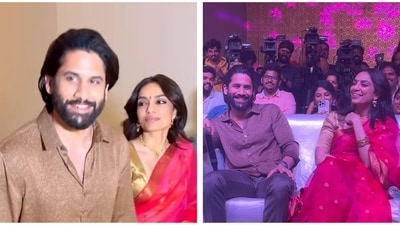 Naga Chaitanya and Sobhita Dhulipala at the Thandel success meet.