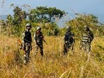 Police and security personnel during a search operation in the fringe and vulnerable areas of hill and valley districts of Manipur. Police and security personnel during a search operation in the fringe and vulnerable areas of hill and valley districts of Manipur.