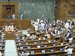 Members protest in the Lok Sabha during the Budget session of Parliament, in New Delhi, Thursday, Feb. 13, 2025. Members protest in the Lok Sabha during the Budget session of Parliament, in New Delhi, Thursday, Feb. 13, 2025.
