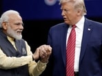 File image: Prime Minister Narendra Modi and Donald Trump shake hands after introductions during the "Howdi Modi" event, Sept. 22, 2019, at NRG Stadium in Houston. File image: Prime Minister Narendra Modi and Donald Trump shake hands after introductions during the "Howdi Modi" event, Sept. 22, 2019, at NRG Stadium in Houston.