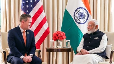 Prime Minister Narendra Modi holds a bilateral meeting with US National Security Advisor Michael Waltz, at Blair House in Washington, DC on Thursday. (ANI Photo) (DPR PMO)