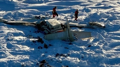 This photo provided by the U.S. Coast Guard on Friday, Feb. 7, 2025, shows a small commuter plane that crashed in western Alaska on a flight that was bound for the hub community of Nome. AP/PTI(AP02_08_2025_000008A) (AP)