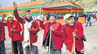 "Gaon buras (village chiefs) of the Nyishi tribe" (HT Photo) "Gaon buras (village chiefs) of the Nyishi tribe" (HT Photo)