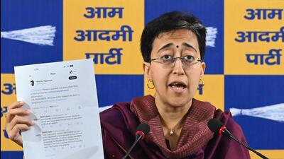 Atishi at the press conference on Thursday. (Vipin Kumar/HT Photo)
