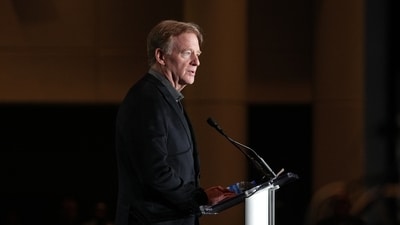 New Orleans, LA, USA; NFL commissioner Roger Goodell speaks at the Super Bowl LIX host committee handoff press conference. Mandatory Credit: Kirby Lee-Imagn Images (USA TODAY Sports via Reuters Con)