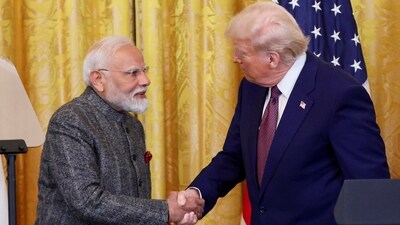 US President Donald Trump and Prime Minister Narendra Modi shake hands as they attend a joint press conference at the White House in Washington. (REUTERS)