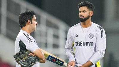 India's Shreyas Iyer with head coach Gautam Gambhir during a practice session (PTI)